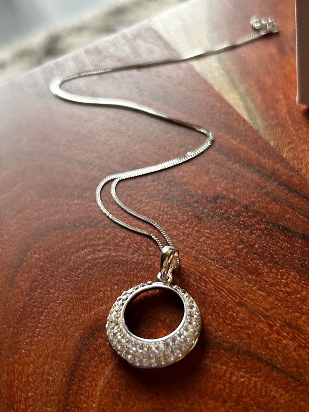 Sterling Silver Pave Circle Pendant Necklace - Silver